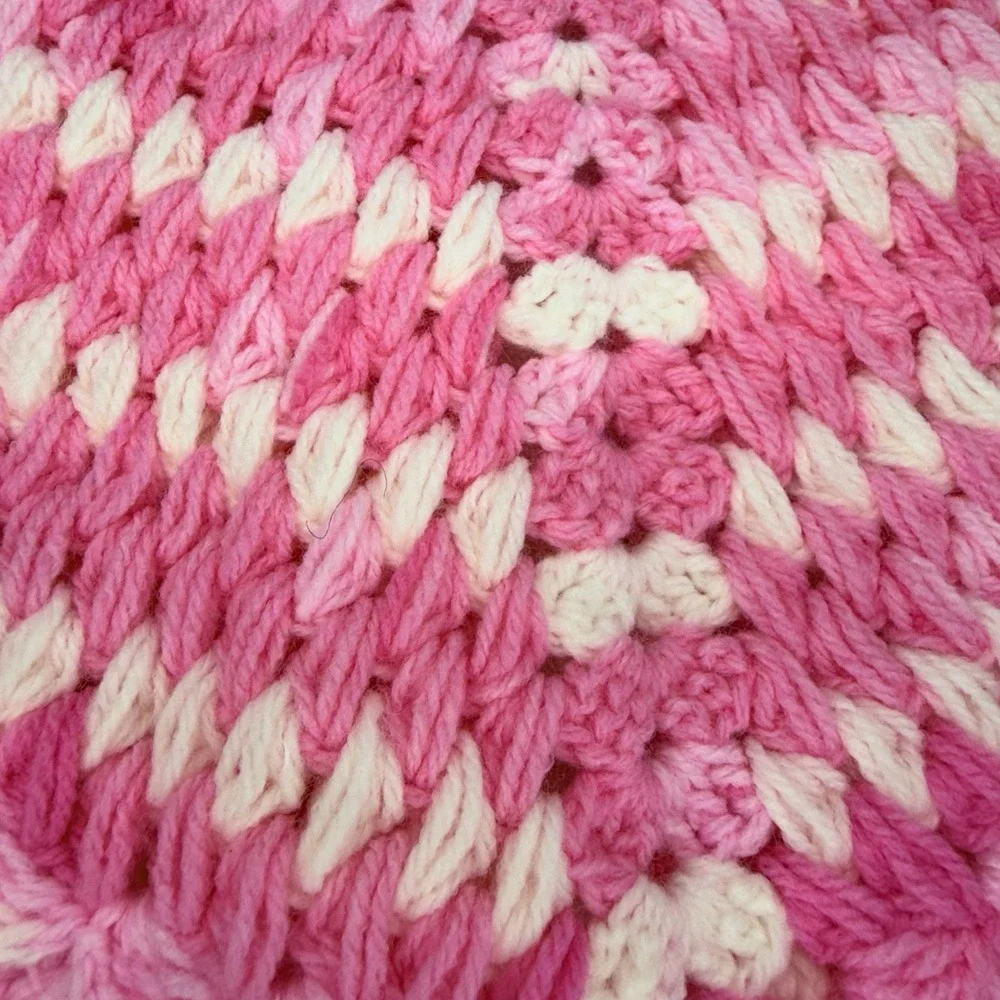 Handmade Crochet Baby Girl Cardigan Sweater Pink Cream Granny Jacket 3-6 Months